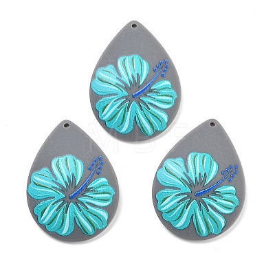 Flower Theme Spray Painted Acrylic Pendants OACR-P027-02A-1