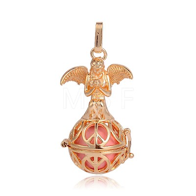 Golden Plated Brass Hollow Round Cage Pendants KK-J251-03G-1