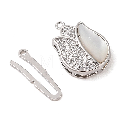 Brass Micro Pave Clear Cubic Zirconia Shell Box Clasps KK-S388-26P-1