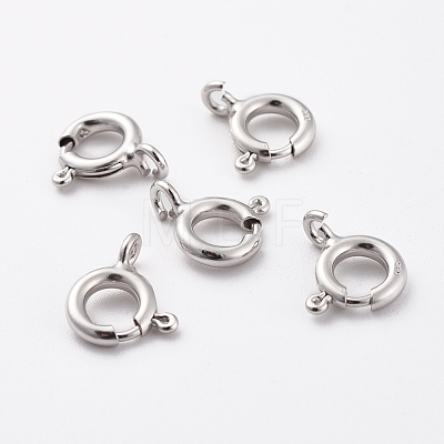 Platinum Plated 925 Sterling Silver Spring Ring Clasps STER-K014-H152-8mm-P-1