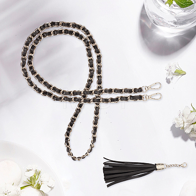 Adjustable Black Imitation Leather Bag Straps PURS-CL0001-55B-1