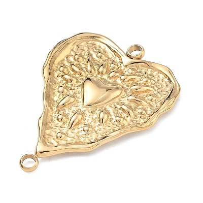 304 Stainless Steel Textured Heart Links Connector Charms STAS-F340-05G-1
