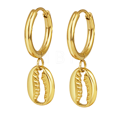 Summer Beach Shell Shape Stainless Steel Huggie Hoop Dangle Earrings for Women WM0580-2-1