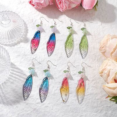 4 Pairs Brass Wing Dangle Earrings EJEW-TA00695-1