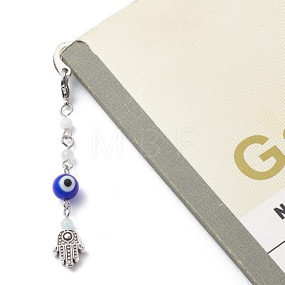 Handmade Evil Eye Lampwork & Mixed Gemstone Round Beaded Pendants Bookmarks AJEW-JK00196-1