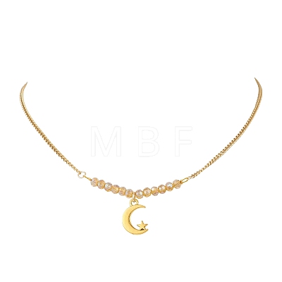 Electroplate Glass Faceted Rondelle Beaded Alloy Pendant 304 Stainless Steel Curb Chain Necklaces for Women NJEW-JN05764-02-1