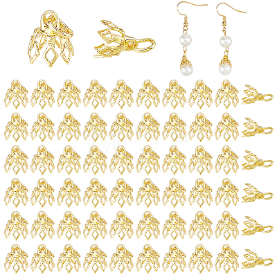 80Pcs Flower Rack Plating Brass Filigree Bead Cap Bails KK-FH0008-45G-1