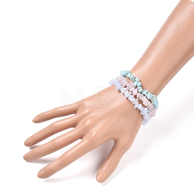 Chips Natural Larimar & Blue Lace Agate & Kunzite Beaded Stretch Bracelets Sets X-BJEW-JB05332-01-1