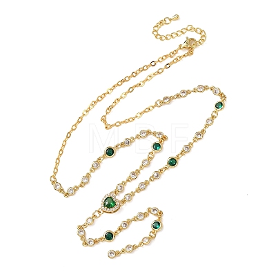 Brass Pave Cubic Zirconia Heart Pendant Y Tassel Necklaces for Women NJEW-A071-01G-05-1