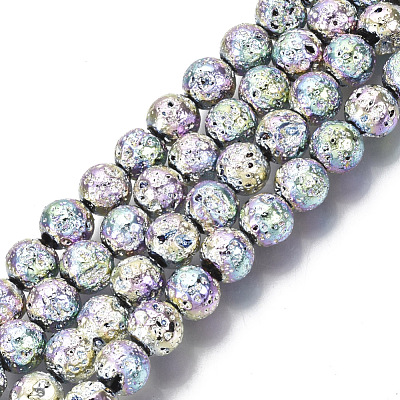 Electroplated Natural Lava Rock Beads Strands G-S352-30B-03-1
