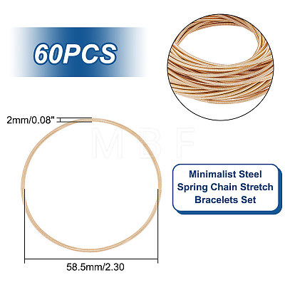 Unicraftale 60Pcs Minimalist Steel Spring Chain Stretch Bracelets Set TWIR-UN0001-12KCG-1