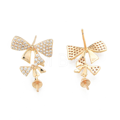 Brass Pave Clear Cubic Zirconia Stud Earring Findings KK-N216-537-1