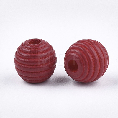 Painted Natural Wood Beehive Beads X-WOOD-S049-04A-06-1