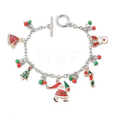 Christmas Alloy Enamel Charm Bracelets BJEW-H634-01C-KCGP-1