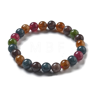 Natural Tourmaline Beaded Stretch Bracelets for Women Men BJEW-F483-03-1