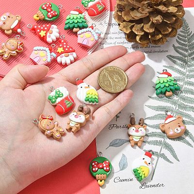 18Pcs 9 Styles Christmas Resin Pendants RESI-CJ0003-26-1