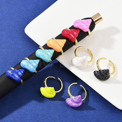 Brass Enamel Adjustable Cuff Rings for Women RJEW-G357-01O-1