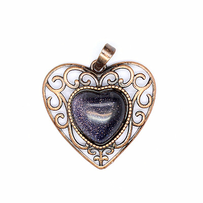 Retro Hollow Synthetic Blue Goldstone Pendants PW-WGAB5DC-16-1