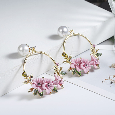 Ring with Flower Alloy & Rhinestone & Polymer Clay Stud Dangle Earrings FS-WGDD86E-04-1
