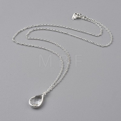 Clear Glass Pendant Necklaces NJEW-JN02611-01-1