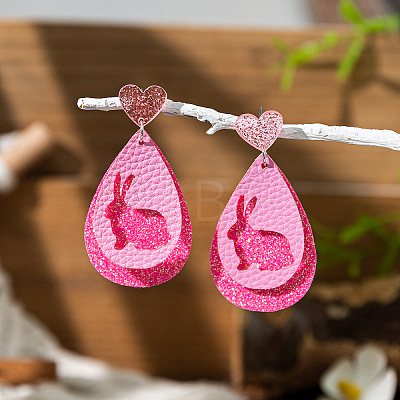 Easter Acrylic & PU Leather Dangle Stud Earrings FS-WGEBE08-01-1