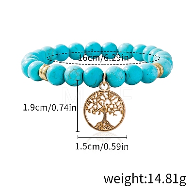 Synthetic Turquoise Beaded Stretch Bracelets PW-WGFC66C-02-1