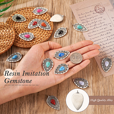 16Pcs 8 Styles Alloy Resin Imitation Gemstone Pendants RESI-TA0001-51-1