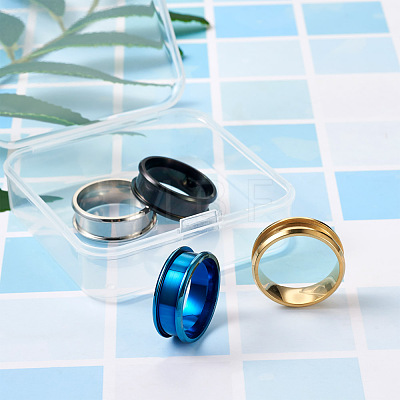 4 Colors Stainless Steel Grooved Finger Ring Settings STAS-TA0001-26D-1