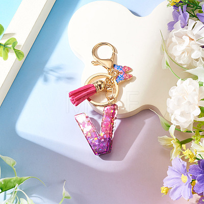 Alloy Resin Butterfly Keychains KEYC-TADJ0002-02G-V-1
