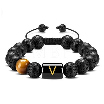 Natural Tiger Eye & Lava Rock Round Beads Adjustable Bracelets TV6214-22-1