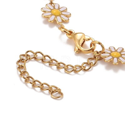 Enamel Daisy Link Chain Necklace NJEW-P220-01G-01-1