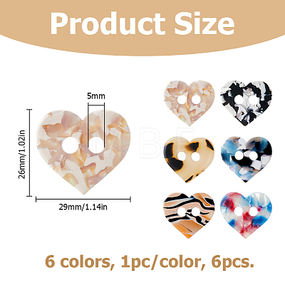 6Pcs 6 Colors Cellulose Acetate Buttons BUTT-HS0001-06-1