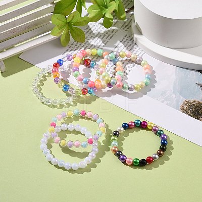 7Pcs 7 Color Candy Color Acrylic Round Beaded Stretch Bracelets Set BJEW-JB08928-1
