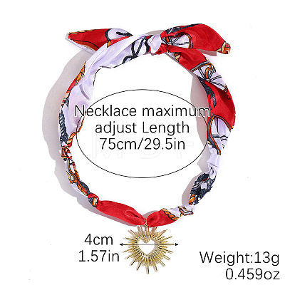 Alloy Enamel & Rhinestone & Resin & Acrylic Heart Pendant Printed Cloth Scarf Necklaces for Women FS-WG8696E-16-1