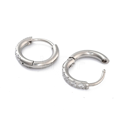 316 Surgical Stainless Steel Pave Clear Cubic Zirconia Hoop Earrings Women EJEW-A109-01B-P-1