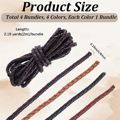 8M 4 Colors Round PU Leather Braided Cord OCOR-CL0001-20-1