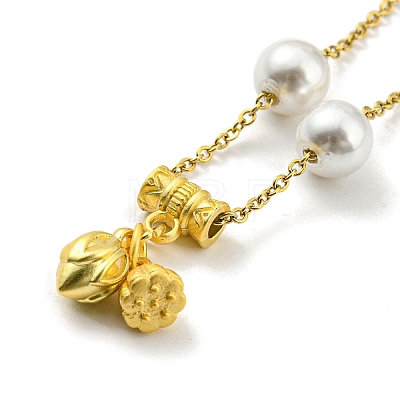 Real 18K Gold Plated Brass Charm Bracelet with Plastic Imitation Pearl Beaded BJEW-D030-04A-G-1