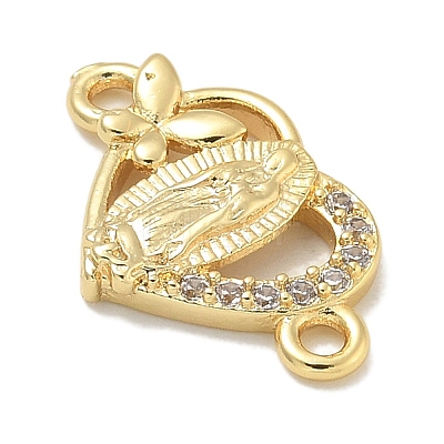 Rack Plating Brass Micro Pave Clear Cubic Zirconia Religion Heart Virgin Mary Connector Charms KK-L224-099G-01-1