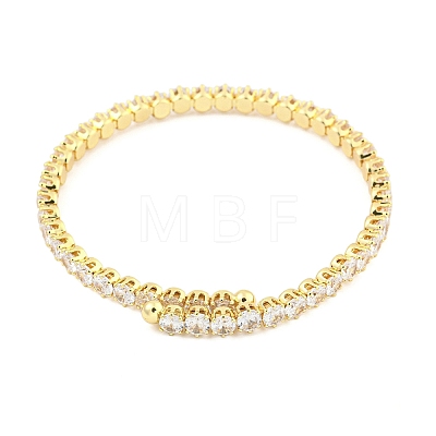 Rack Plating Brass Pave Clear Cubic Zirconia Open Cuff Bangles for Women BJEW-U004-02G-1