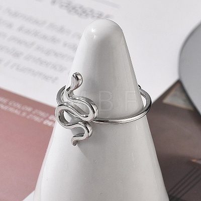 Snake 304 Stainless Steel Open Cuff Ring for Women RJEW-M049-02P-1