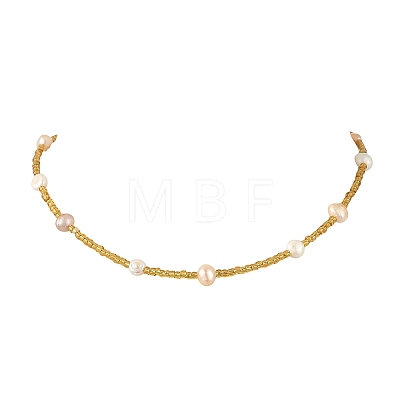Potato Natural Cultured Freshwater Pearl and Glass Seed Beads Beaded Necklaces NJEW-JN06684-1