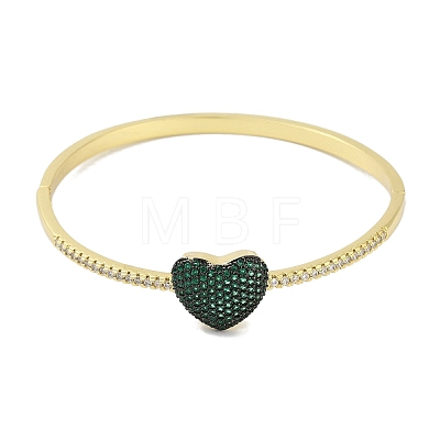 Rack Plating Brass Micro Pave Cubic Zirconia Heart Hinged Bangles for Women BJEW-R317-01C-G-1