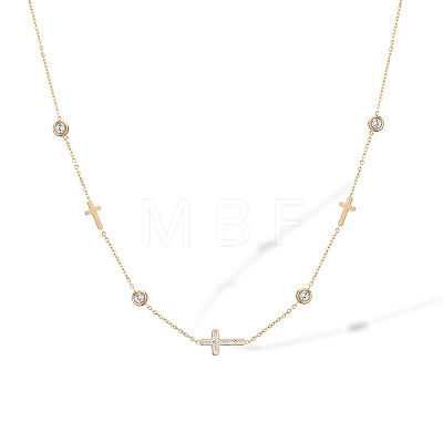 Religion 304 Stainless Steel Pave Clear Cubic Zirconia Cross Link Chain Necklaces for Women WGE3C6C-01-1