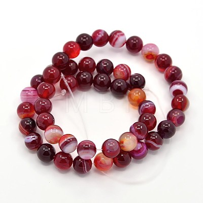 Round Dyed Natural Striped Agate/Banded Agate Beads Strands X-G-G582-8mm-21-1