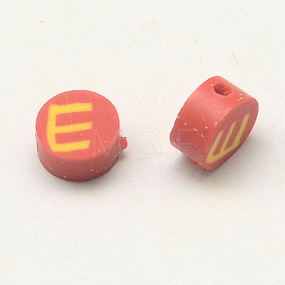 Handmade Polymer Clay Flat Round with Capital Letter Beads CLAY-Q209-6mm-M-1