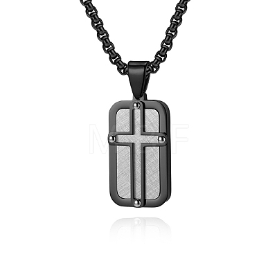 304 Stainless Steel Dog Tag Cross Pendant Necklaces for Men WG6920A-02-1