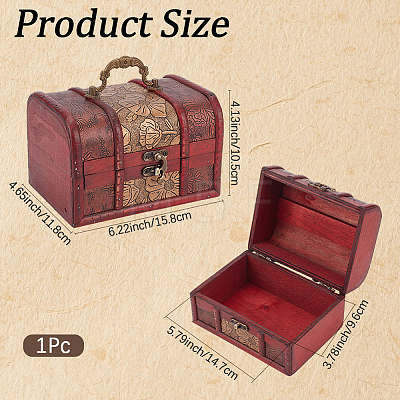 Retro Style Embossed Flower Wooden Jewelry Storage Cases with Handles CON-CL0001-25-1