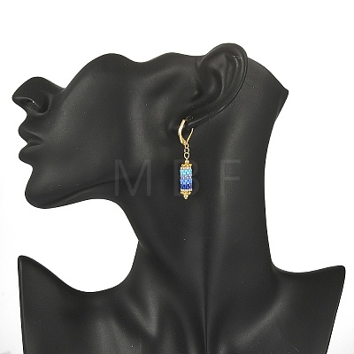 Glass Seed Braided Column Dangle Leverback Earrings EJEW-MZ00058-02-1