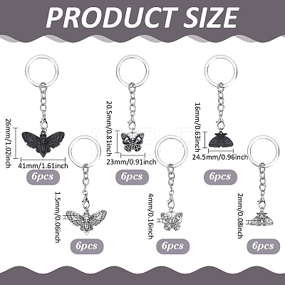24Pcs 6 Styles Gothic Alloy Keychain KEYC-ME00020-1