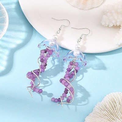 Dyed Natural Malaysia Jade Jellyfish Dangle Earrings for Women EJEW-JE07484-03-1